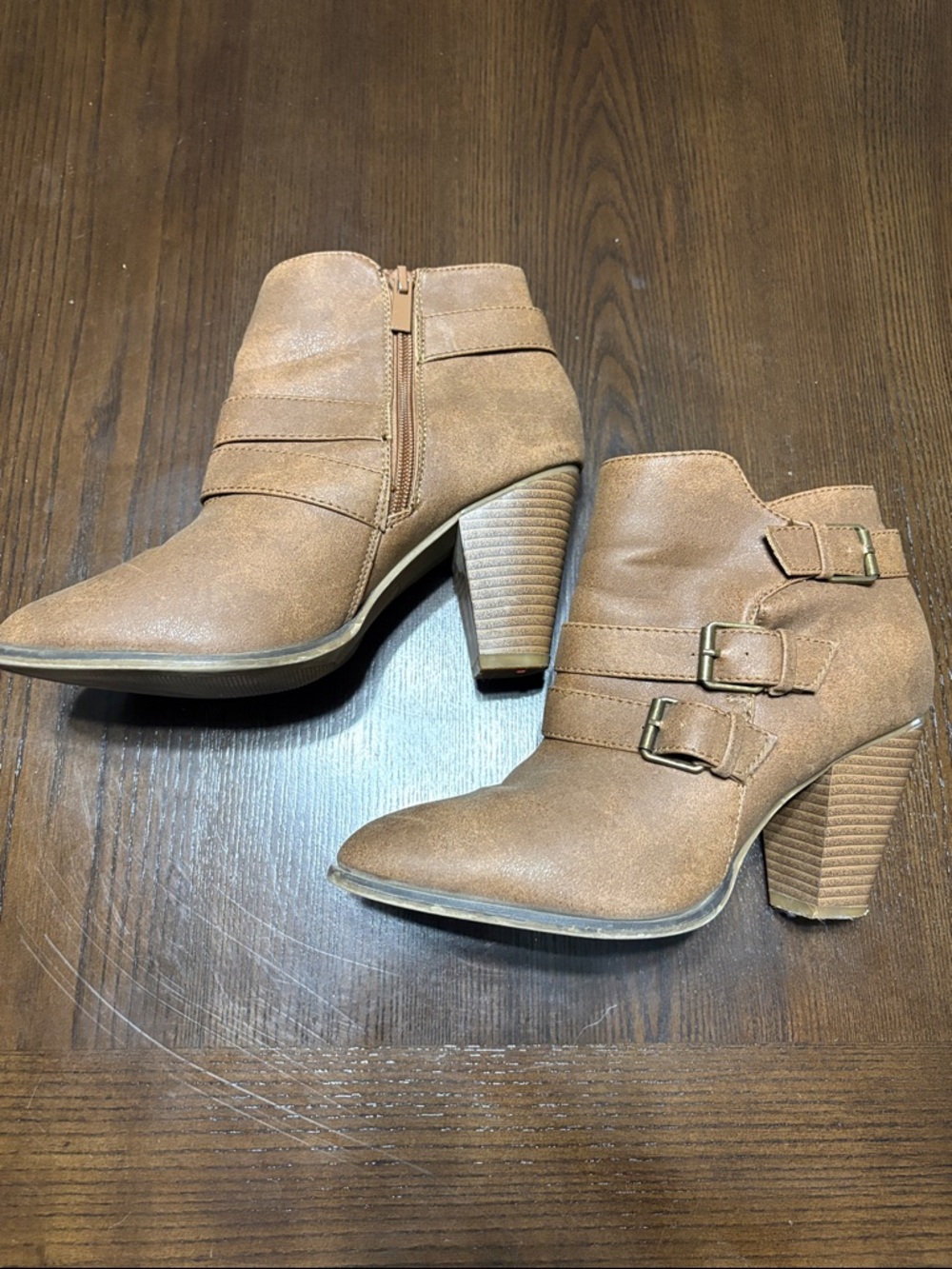 Women’s Tan Suede Ankle Boots with Buckle Detail size 9